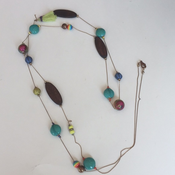 Colorful & 60 “ Long Glass, Wood & Chain Necklace - Picture 6 of 8